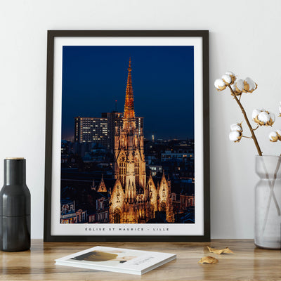 Photographie de Nablezon - Affiche nocturne de l'église saint-maurice à Lille - Idée cadeau à offrir