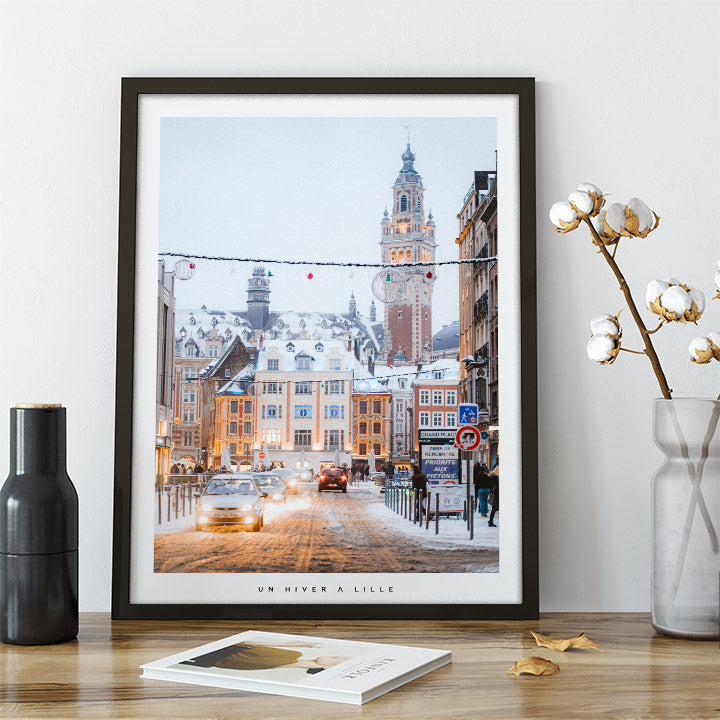 Affiche - Poster de Lille sous la neige - Photographie de Nablezon - Une idée cadeau de décoration à offrir à un proche. 